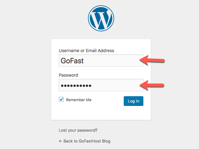 GoFast Blog WordPress Admin Girisi